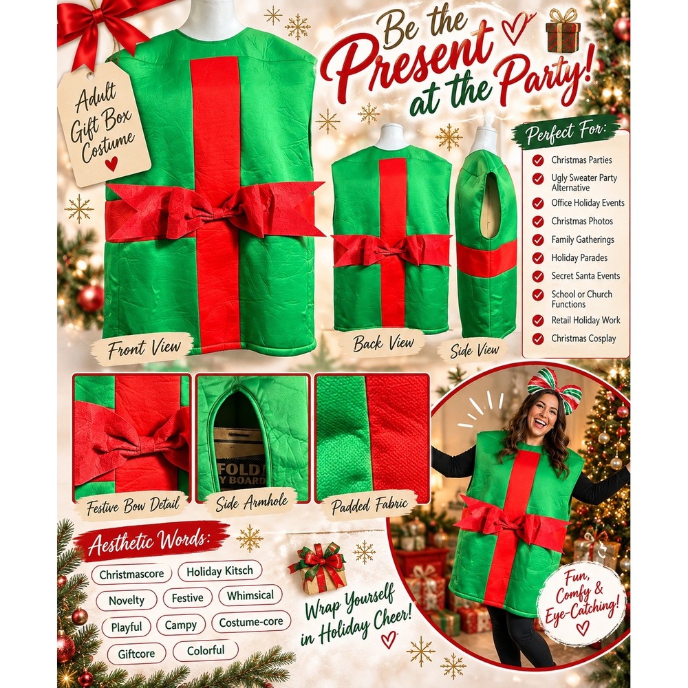Adult Unisex Christmas Present Gift Box Costume Xmas Halloween Cosplay Novelty
